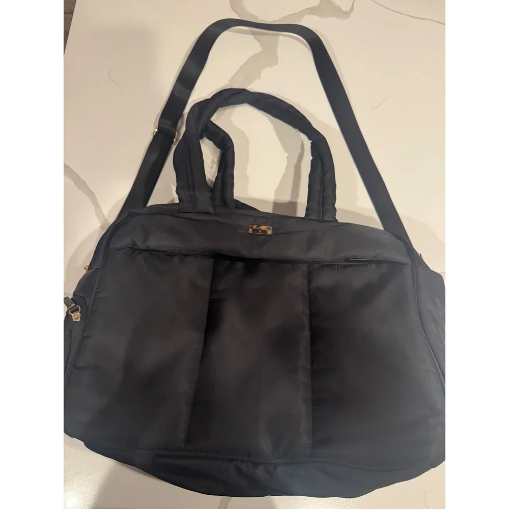 Anne Klein Black‎ Nylon Puffer Laptop Bag Crossbody Travel Tote Gold Hardware